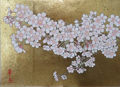 サクラ図　日本画　桜　金箔　goldleaf cherryblossom